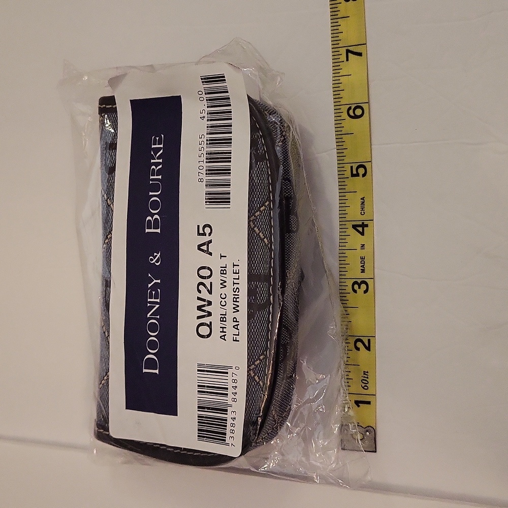 NWT Dooney and Bourke Blue Logo Wristlet with Black Leather Trim - Picture 3 of 6
